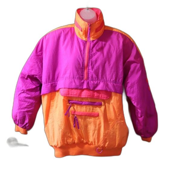 East West The Panda Group Bright Bold Loud Ski Jacket LG Neon 90s Colorblock - Picture 1 of 16
